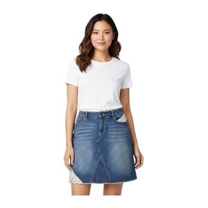 Vintage Baccini Jean Skirt Women's Size 8 A Line Dark Wash Lace Zip Front Y2K